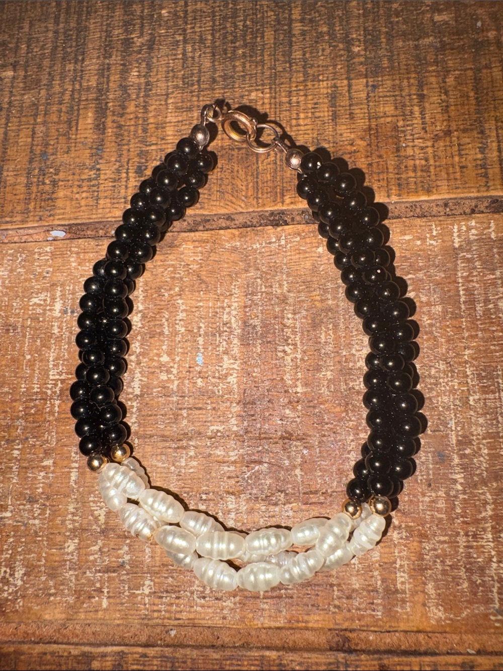 Vintage Handcrafted Black and White Beaded Bracelet